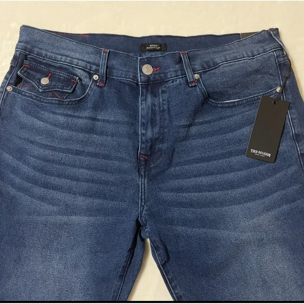 True Religion Ricky SN Flap Straight Jeans Mens 30 Medium Rustic Barn Wash Denim